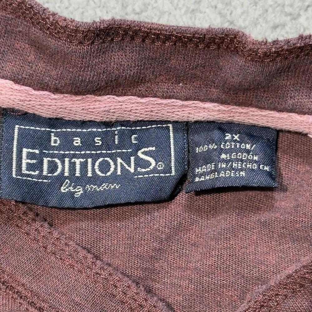 Maroon Henley Shirt Mens 2XL Big Man 3 Button Knit LS Worn In - Basic Editions - Picture 10 of 11